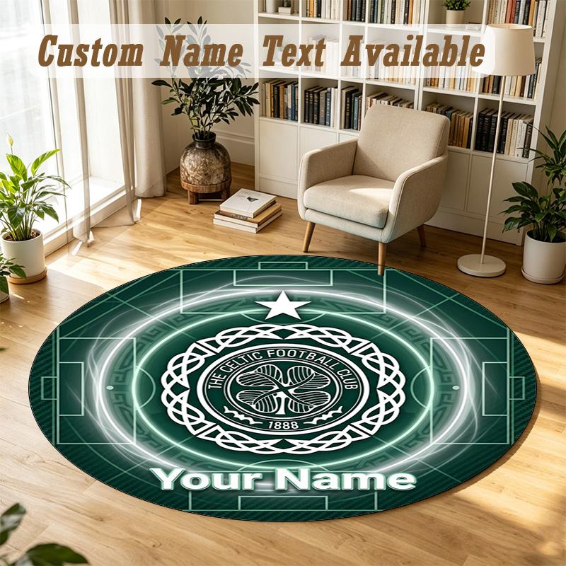 Round Rug Custom NameCeltic FC Pattern Non Slip Carpet Home Floor Decor
