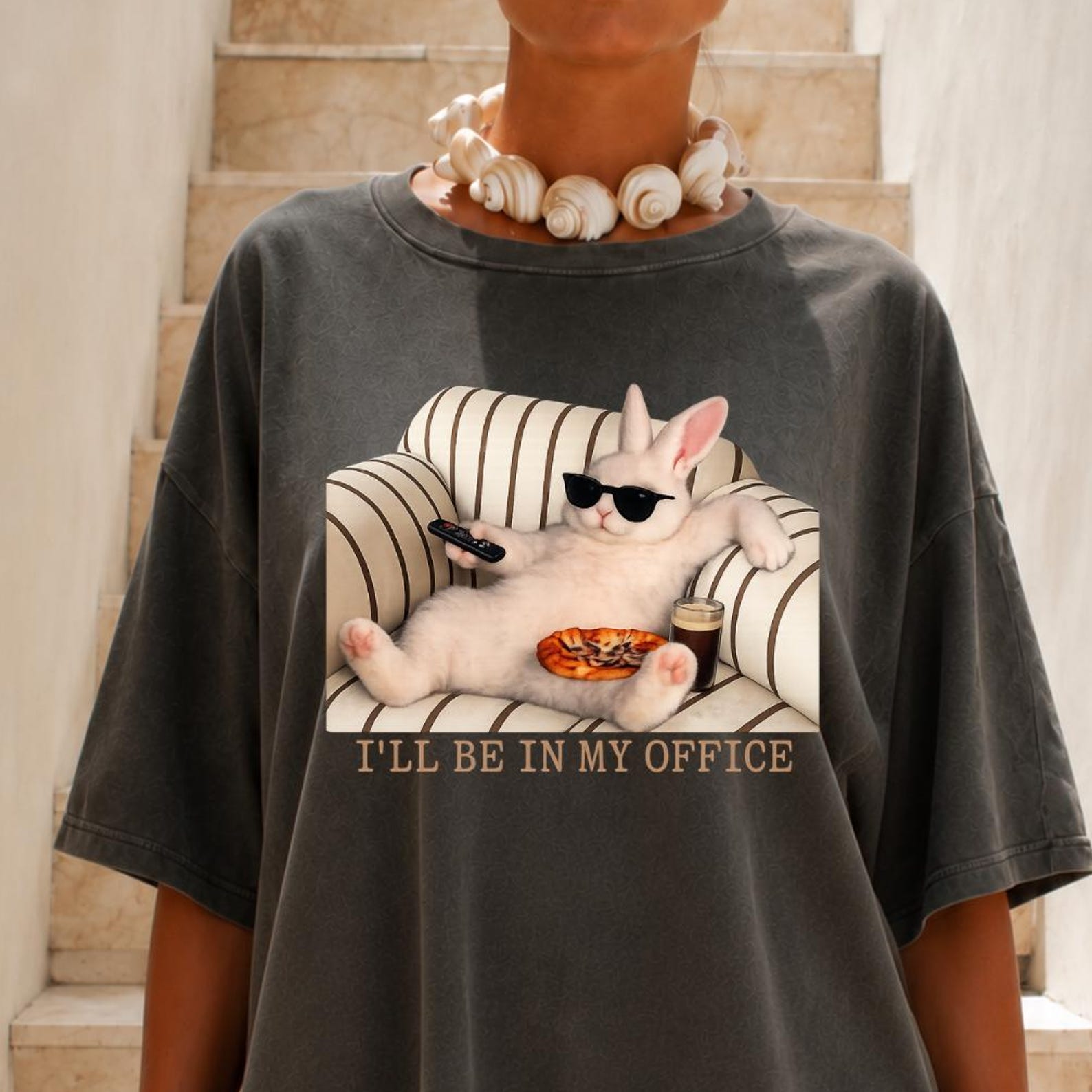 I ll Be In My Office Shirt, Rabbit T-Shirt, Cute Bunny Graphic Tee, Funny Animal Shirt, Pizza Lover Tee, Animal Graphic Tee, Bunny Shirt S
