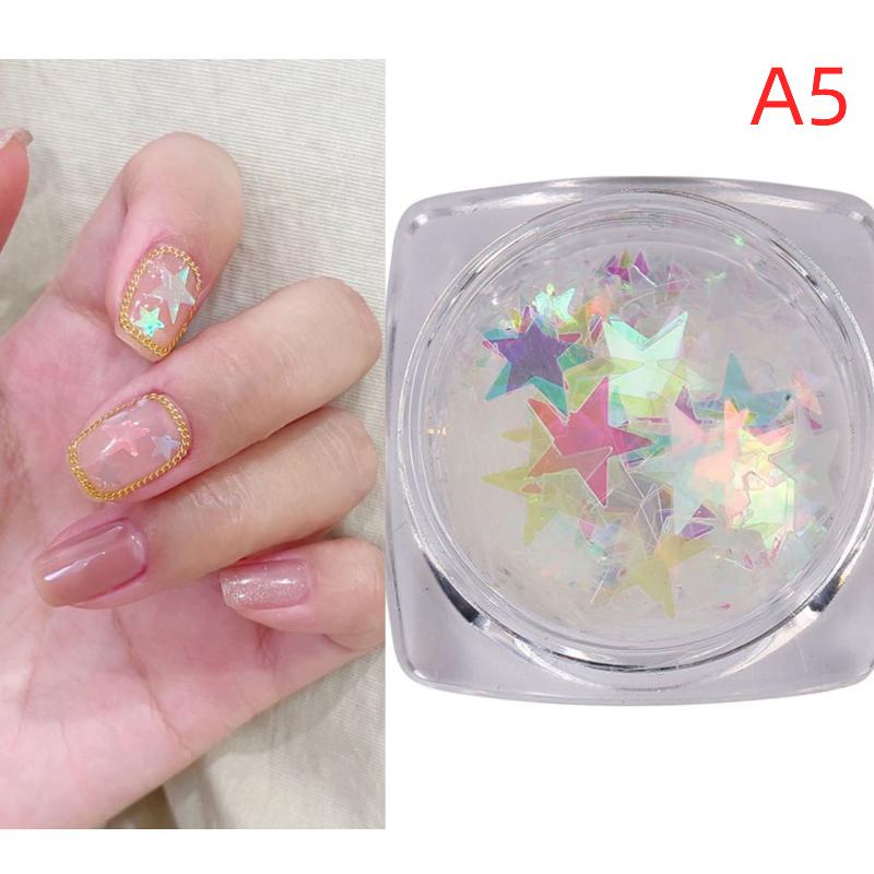 1 Set Mixed Size Candy Colored Laser Star Glitter Colorful Pentagram Nail Glitter Sparkling Diy Accessory Nail Decoration