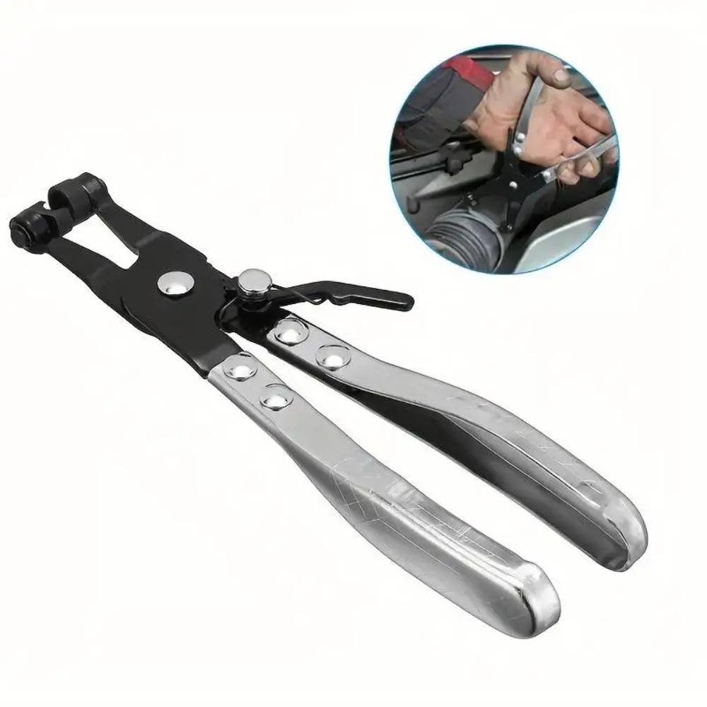 

Плоскогубцы для хомутов для шлангов водопроводных труб автомобиля. Зажим с поворотным приводом. Инструмент для фиксации губок. Снятие и установка кольцевых плоских хомутов для шлангов. серебряный