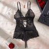 Exotic Apparel Lace Hollow Bodysuit Erotic Black Pajamas Sexy Crotchless Lingerie Babydoll Dress Deep V Back Closure Underwear