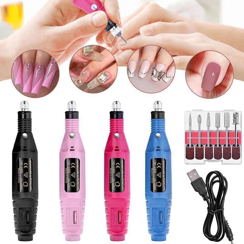 Electric Nail Drill Machine Set,Professional Manicure & Pedicure Kit With 6 Drill Bits, Usb Rechargeable & Adjustable Speed