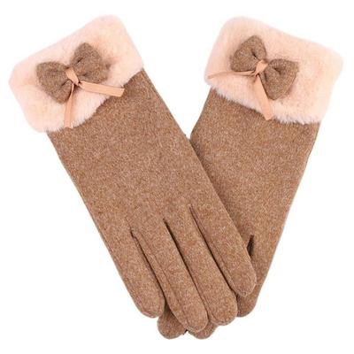 Plush Women Anti-cold Gloves Bow Touch Screen Thickened Suede Gloves Soft Solid Color Windproof Finger Mittens Autumn