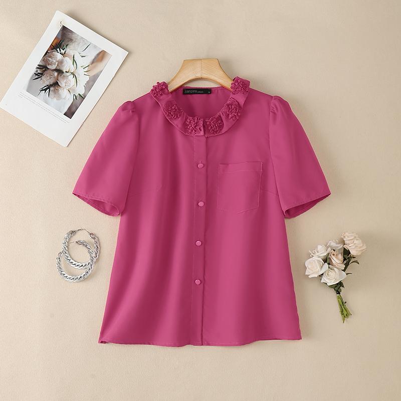 ZANZEA Women Floral Splice Casual Round Neck Loose Short Sleeve Blouse S