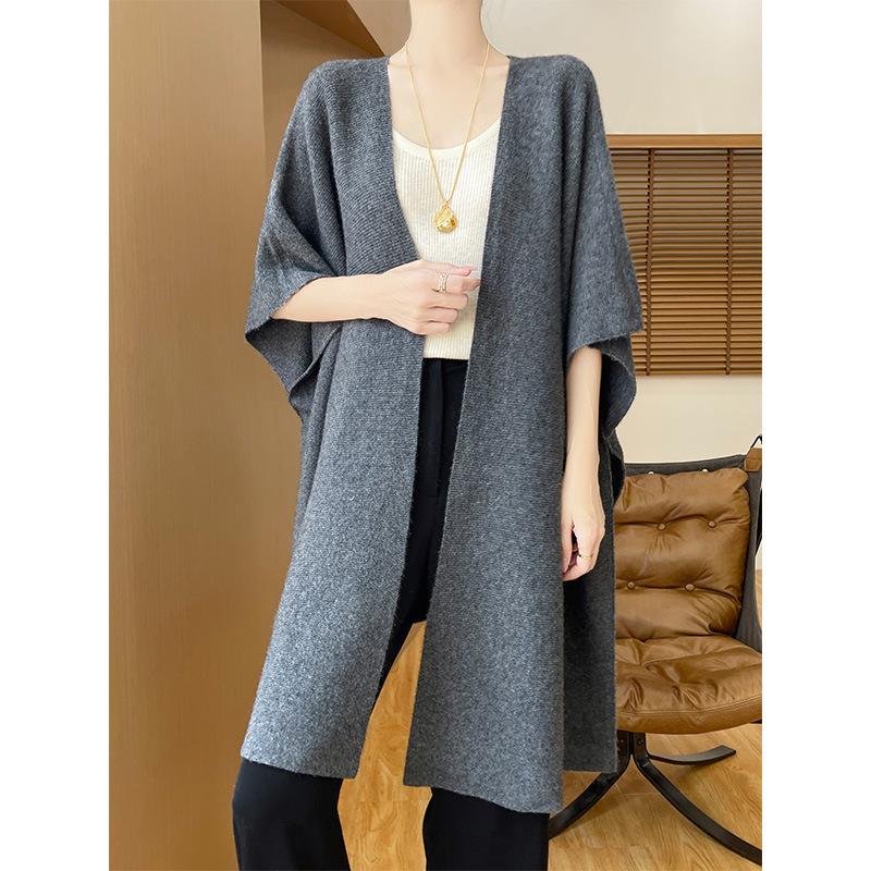 Women's Korean-Style Wool Shawl Cardigan - Autumn/Winter Solid Color Knitwear