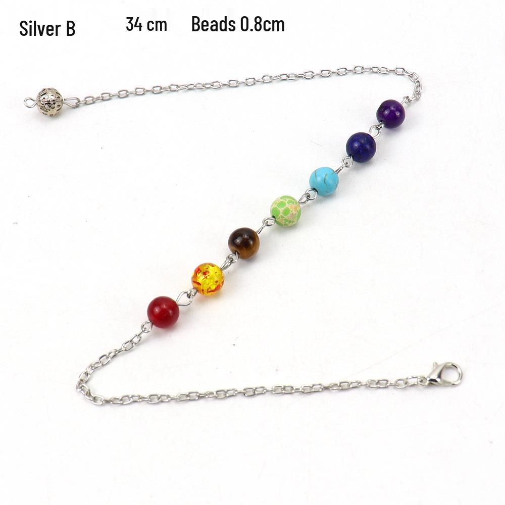 Seven-Color Stone Bead Pendant Yoga Mala Necklace with Charm
