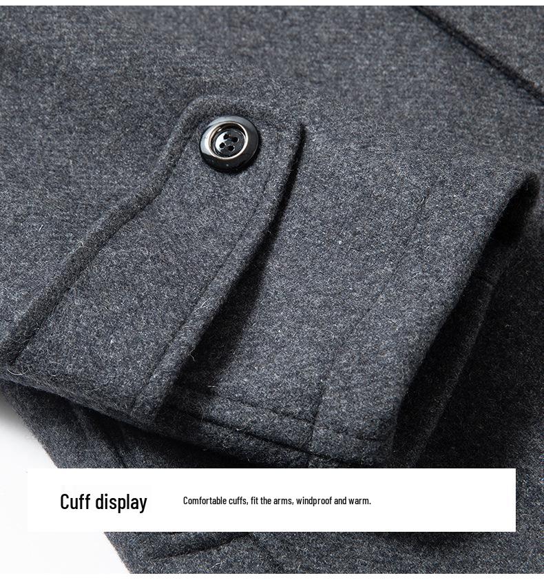 Pánský vlněný business kabát s odnímatelným dvouvrstvým límcem, podzimní/zimní zesílené bavlnou silné svrchní oblečení