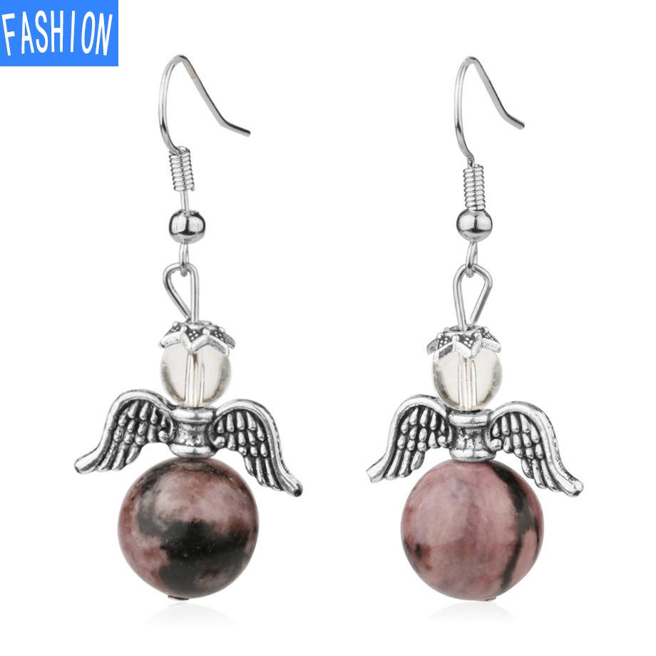 European and American Trinkets Natural Crystal Angel Wings European and American Earrings Autumn and Winter Kaai Female Earrings