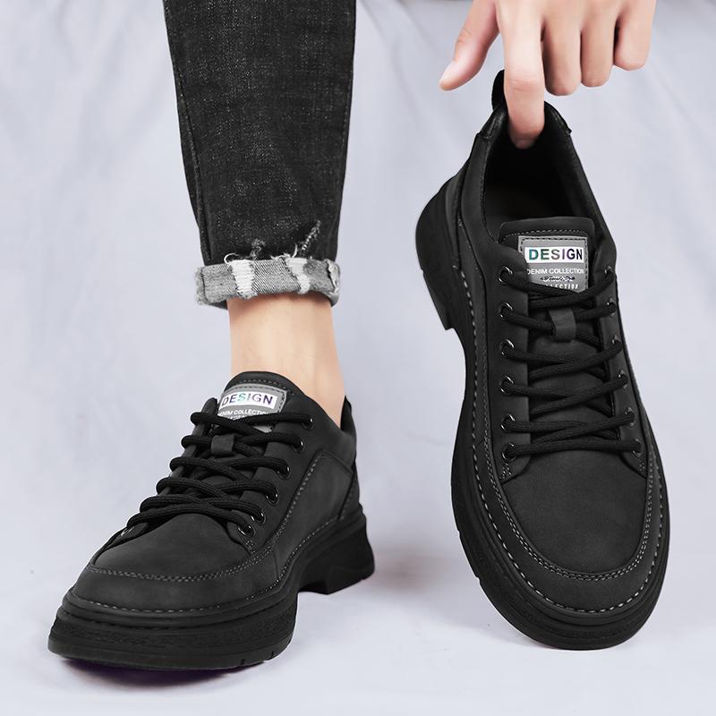 

Мужская Удобная Деловая Обувь Универсальные Кожаные Балетки Модная Обувь для Ходьбы Мужчины Новинка Мужская Обувь на Шнуровке для Скейтбординга Мужчины 39 темно-серого