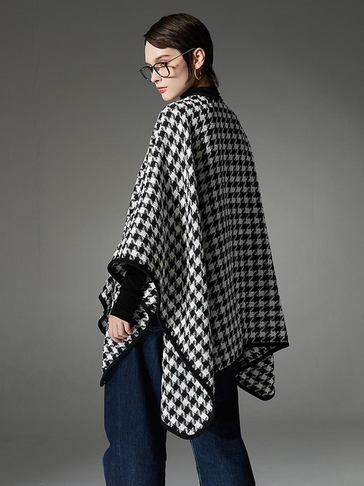 Winter Scarf Women Layers Poncho Elegant Black White Houndstooth Wraps Shawl Scarve Capa Para Mujer Pashmina Cloak High Quality