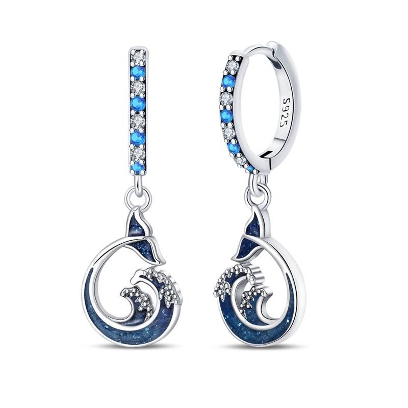 925 Silver Blue Zircon Dreamcatcher Feather Star Moon Cute Claw Hoop Earrings For Women Fine Birthday Jewelry Gifts