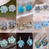 Blue Oil Drop Crystal Flower Round Earrings Stud Earrings Design Sense Niche