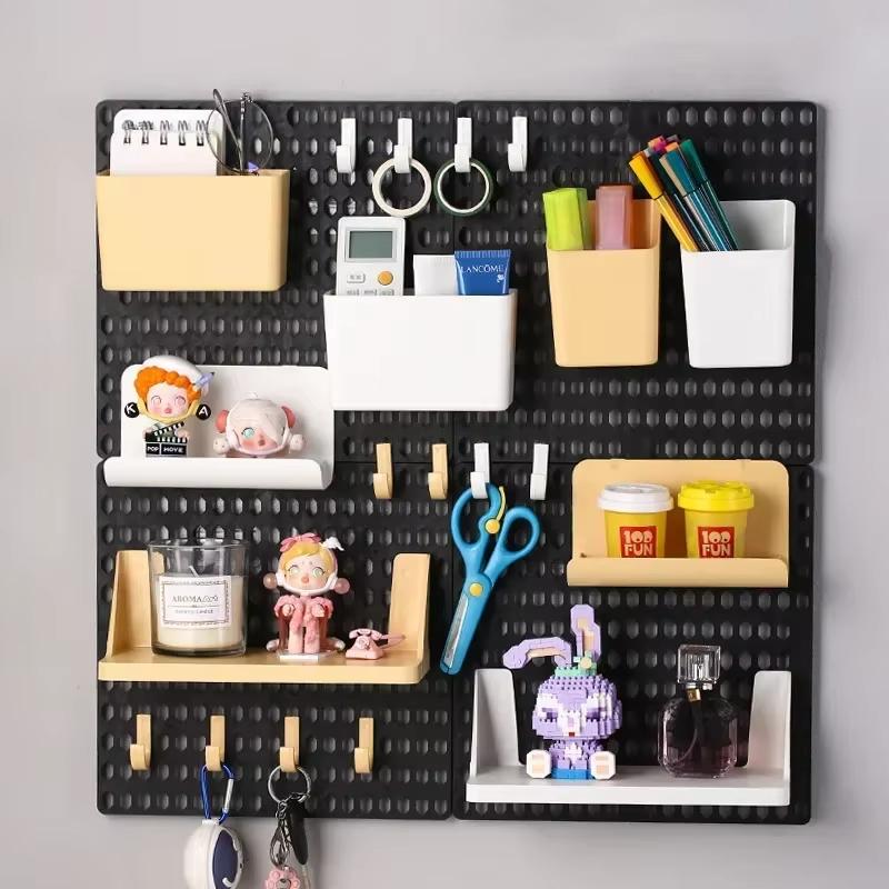 Kawaii Hole Board Dormitory Wall Shelf Decoration Free Punching Adhesive Students Study Wall Mounted Storage Rack Home Organizer
