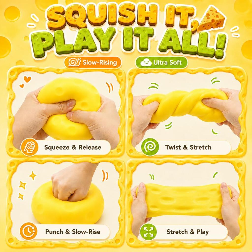 Squishy Cheese Squeeze Toy  Stress Ball Simulated Cheese Adult Fidget Butter Soft Shapeable Fingertip Sensory Toy