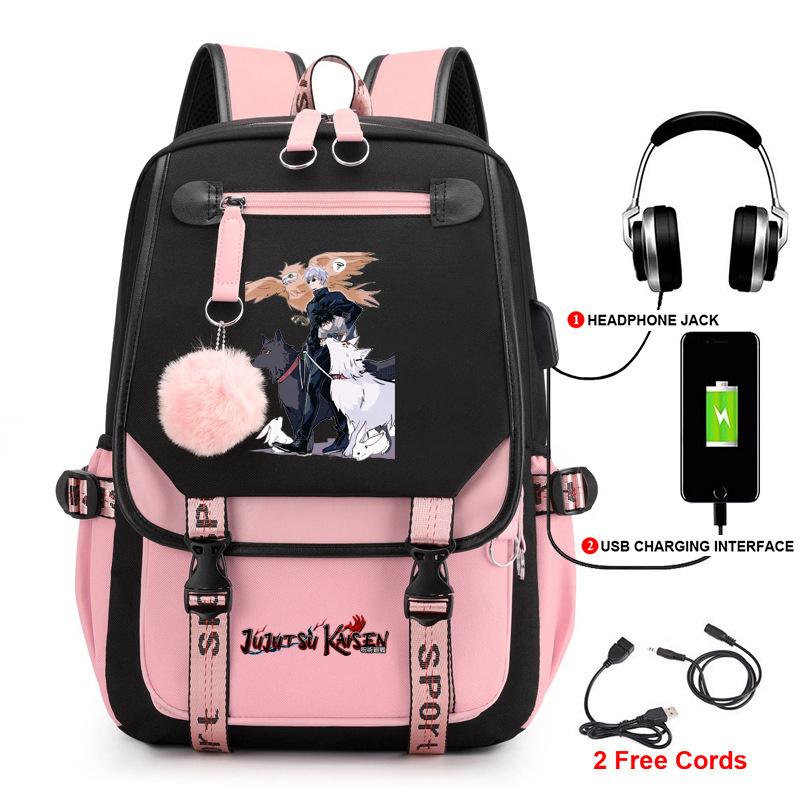 Anime Peripheral Spells Back to War Backpack Student School Bag Men's and Women's Fashion Backpack Travel Bag USB Computer Bag
