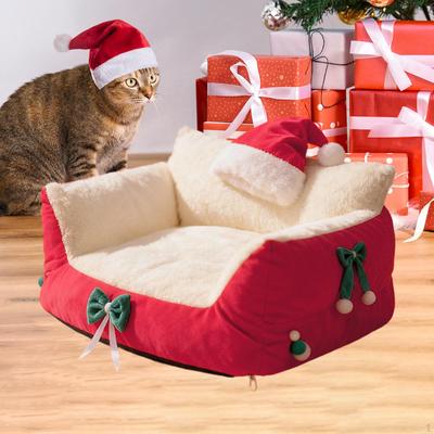 Kedi ve Köpek Sepeti, Noel Şapkası Tasarımlı, Çıkarılabilir, Yumuşak, Eşsiz, Sıcak, Çok Fonksiyonlu, Kulübe,