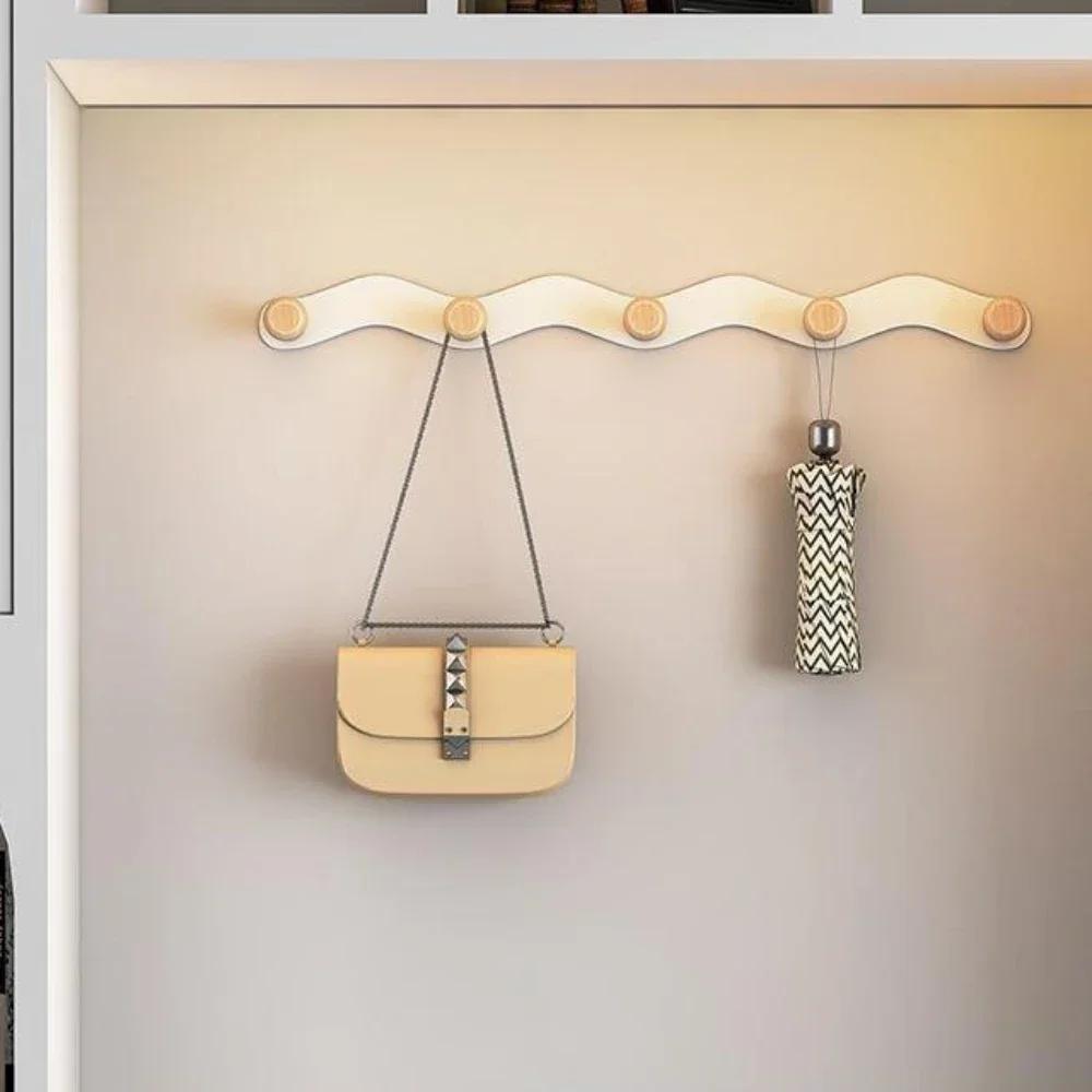 Creative Wave Iron Hook Row Hook Wooden Coat Rack Hooks Punching Towel Hanger Nordic White Wall Hooks For Coats Nordic Wooden