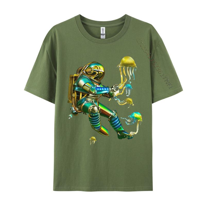 

Astronaut Jellyfishes Metallic Tshirts Wonderful Design Print Tops Shirts for Unisex TeeShirt Clothing 4XL