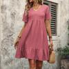 Women's Solid Color Summer Skirt Loose Casual Short Sleeve High Waist Dress