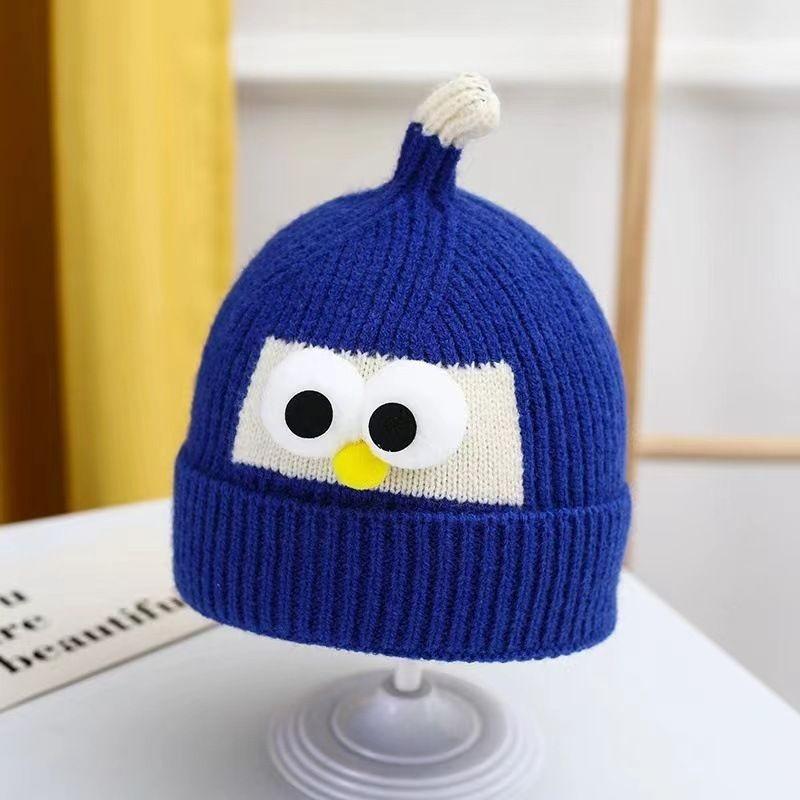 Baby wool hat autumn and winter children's warm pullover hat cute super cute big eyes men and women children knitted hat