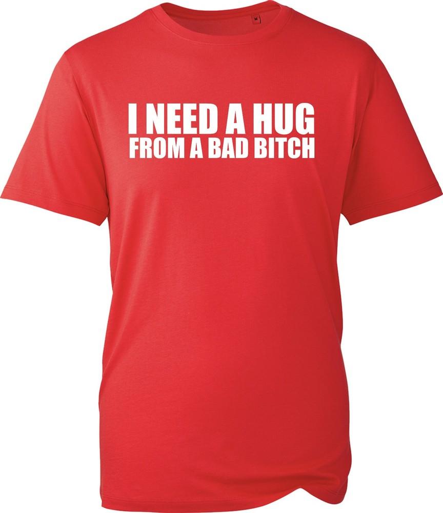 I Need A Hug From A Bad Girl Funny Slogan Graphic Tee Unisexs Black Retro TShirt S