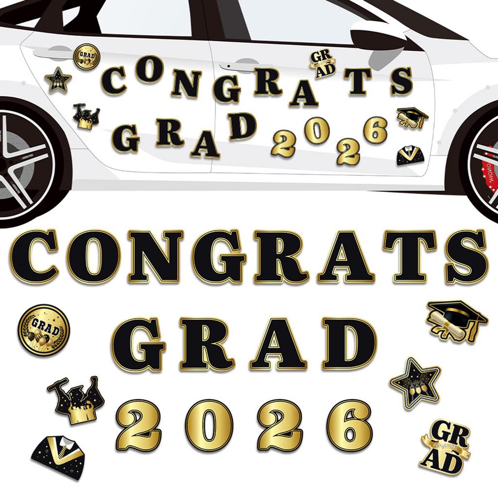 22Pcs Black-Gold Magnetic Fridge Stickers Graduation Party Decor for Classroom Refrigerator