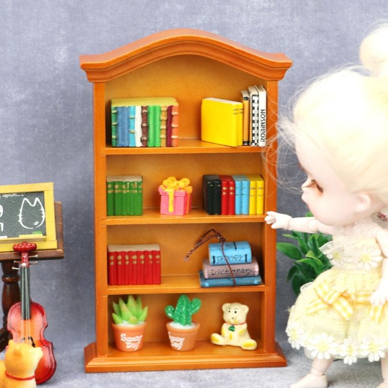 1/12 Puppenhaus Dekoration Miniatur Bücherregal Möbelmodell Realistisches Bücherregal für Spielszene Möbel Kinderpuppen Zubehör