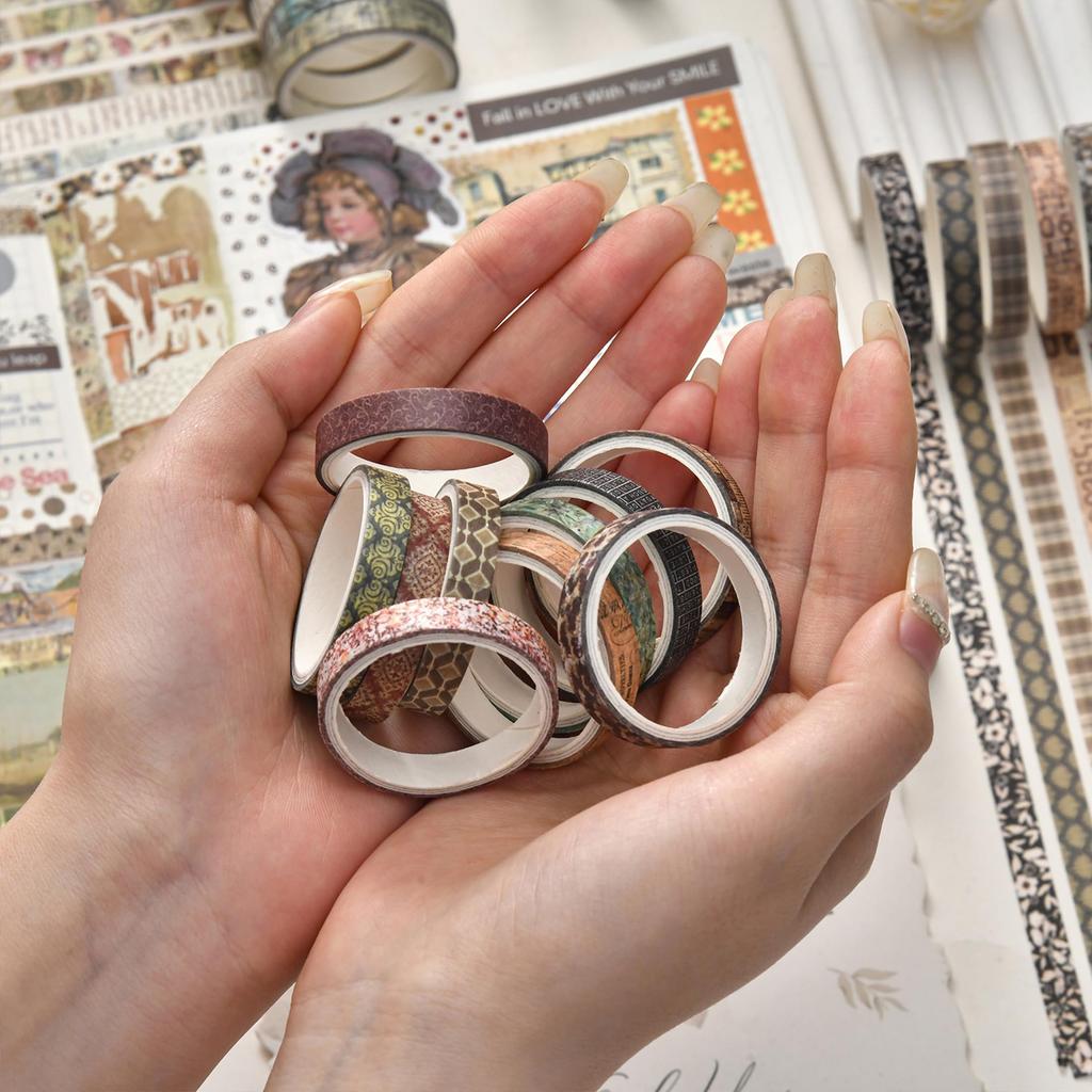 Songdao 20 Rolls Thin Retro Masking Tape Nostalgic Vintage Washi Washi Tape for DIY Crafts Set, Creativity, Tape, Women's Style, Packaging,