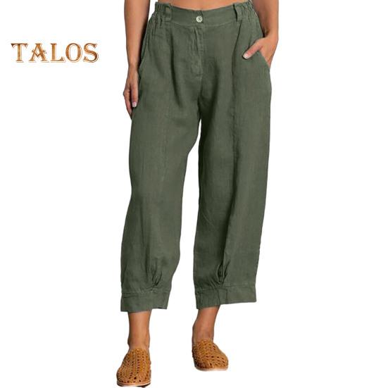 Women Casual Pants with Oblique Pockets Elastic Waist Wide-Leg Design Solid Color Leisure Pants Travel Work Daily Wear