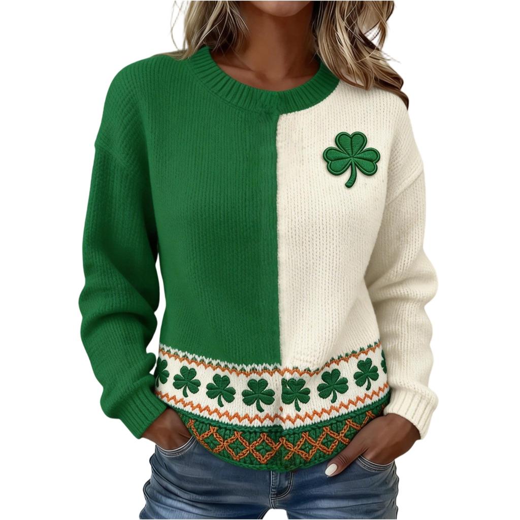 Damen Pullover mit Rundhalsausschnitt und langen Ärmeln
