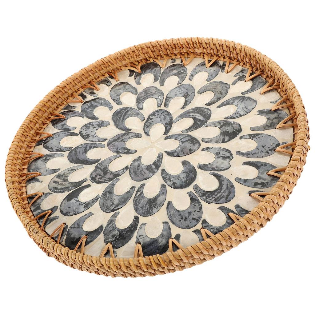 30cm Handmade Bamboo Woven Basket Snack Serving Plate Fruit Storage Holder Woven Dried Fruit Storage Tray