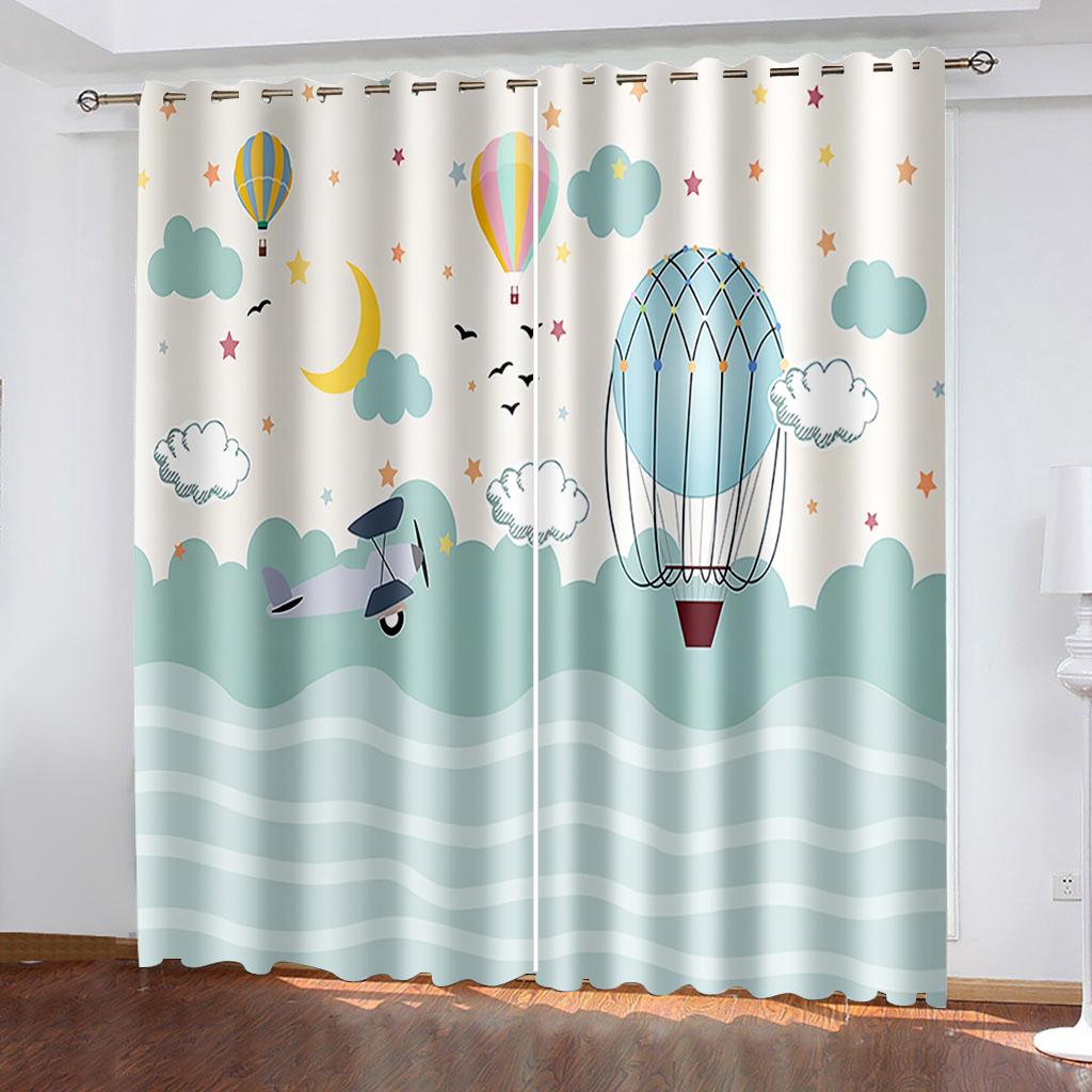 2Pcs Customized Animated Cartoon Small Fresh 3D Printing Curtains, Decorative Curtains For Bedroom, Living Room And Office