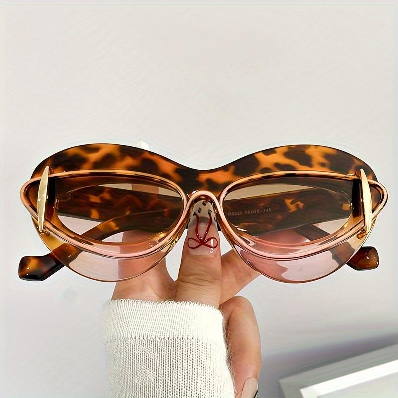 1 Set oval cat eye gradient for women Men fashion flat lens for women casual party party daily wear glasses