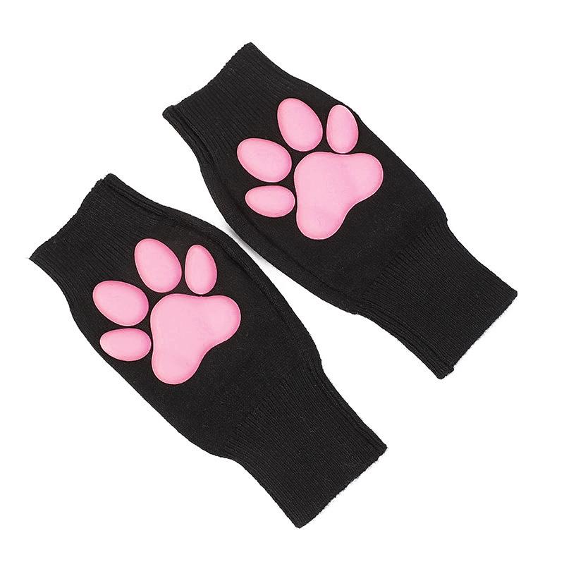 3D Silicone Cat Paw Fingerless Women's Plush Gloves