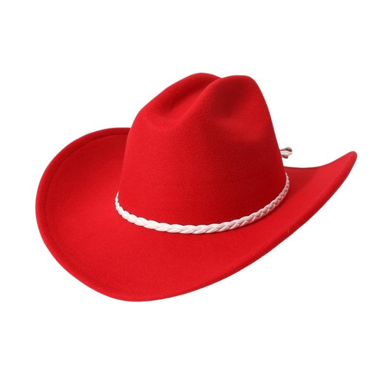 European and American Vintage Jazz Hat, Wool Felt Hat, Cowboy Hat, Retro Faux Wool Felt Hat, Flat-brimmed Hat with Three-strand Braid Decoration,