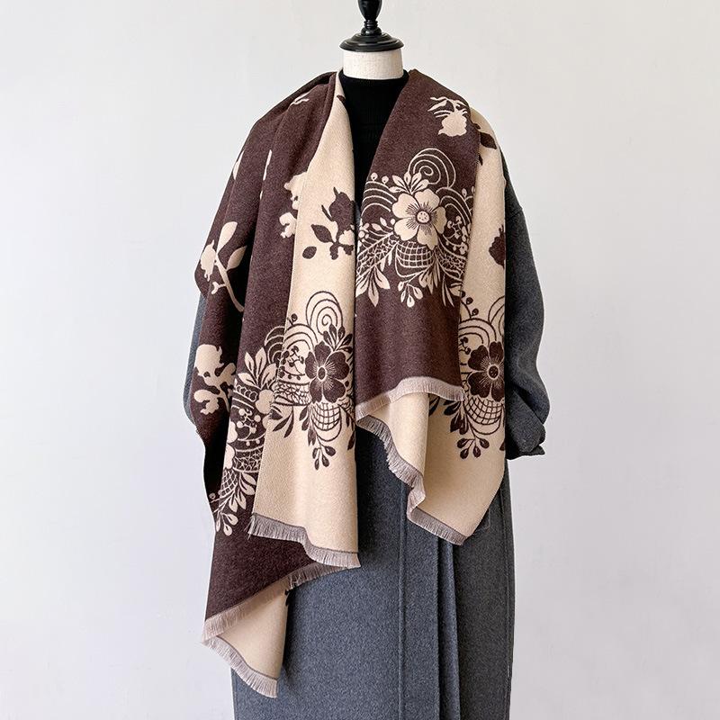 imitation cashmere flower vine man composition texture printing double-sided warm scarf women's shawl outside