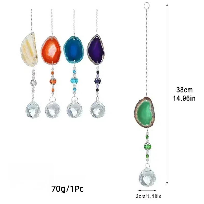 Crystal Rock Moon Sun Catcher Wind Chime Colorful Agate Slice Pendant Garden Hanging Ornament Room Balcony Decor