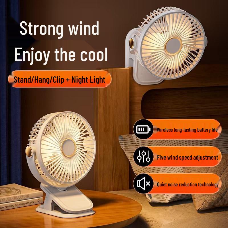 Rechargeable Clip-On Fan: Silent, USB-Powered, Desktop & Dorm Use, Adjustable Head, High Wind, Lithium Battery