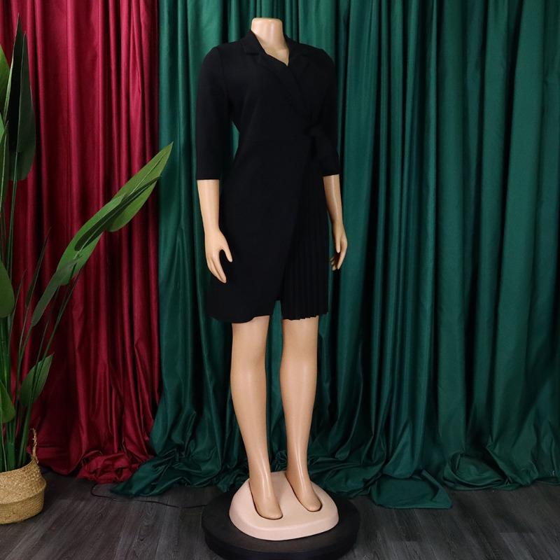 Übergröße Damen Blazer Kragen Schnürung Taille Falten A-Linie Kurzes Kleid