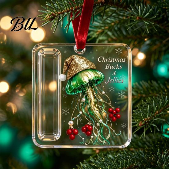 Christmas Cash Holder Acrylic Money Ornament, Xmas Holiday with Slot, Tree Hanging Gift Decoration Decor