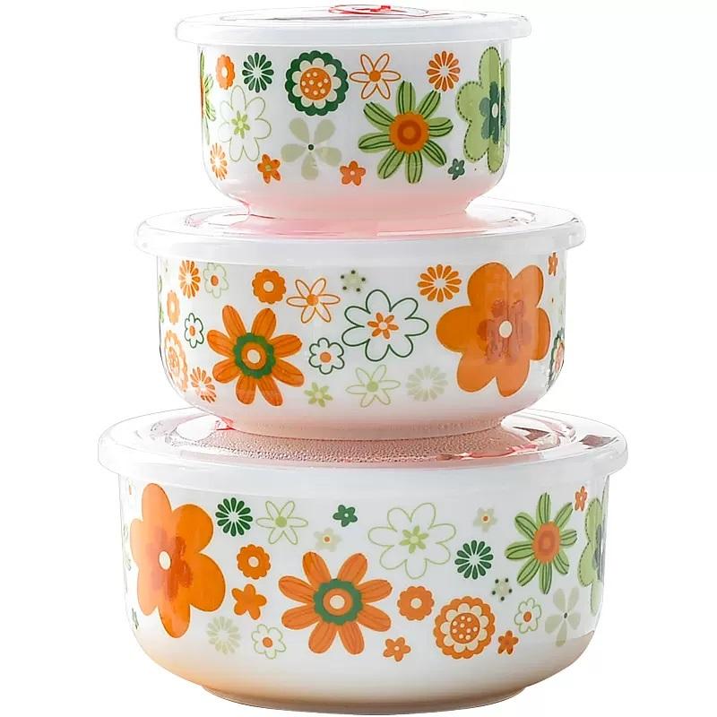 Three-piece Set, Bone China Food Container, Ceramic Salad Bowl, Lunch Box , Kitchen Ceramic Bowl Sets, Porcelain Mixing Bowl