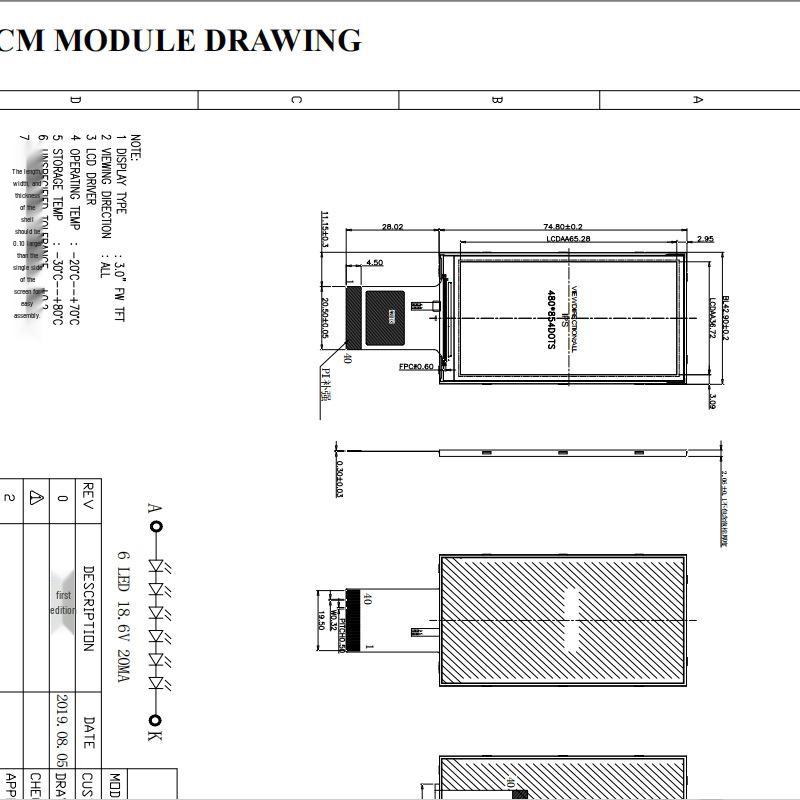 3-inch 480x854 HD TFT LCD Display RGB/MIPI 40-pin 16:9 Instrument Color Screen