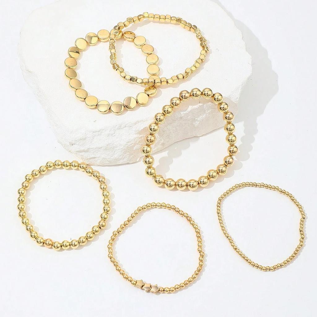 6Pcs/set Bohemia Handmade Geometric Ball Bead Chain Bracelet Vintage Stacked Ball Beaded Bracelet For Women Trend Party Zircon