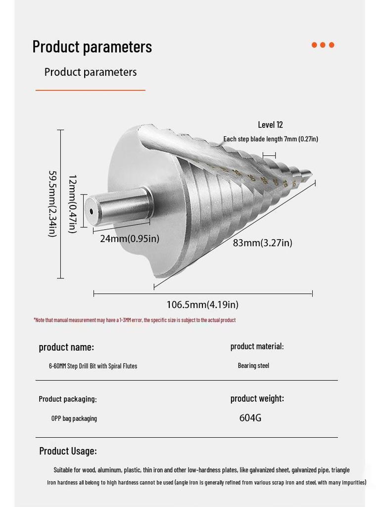 Spiral Groove Step Drill Bit 6-60MM - Multi-purpose Hole Opener and Expander