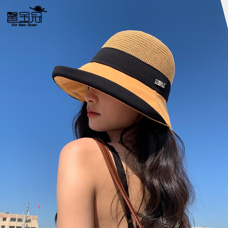8544 summer outdoor sunscreen hat children curling big brim show face small straw visor beach beach bucket hat