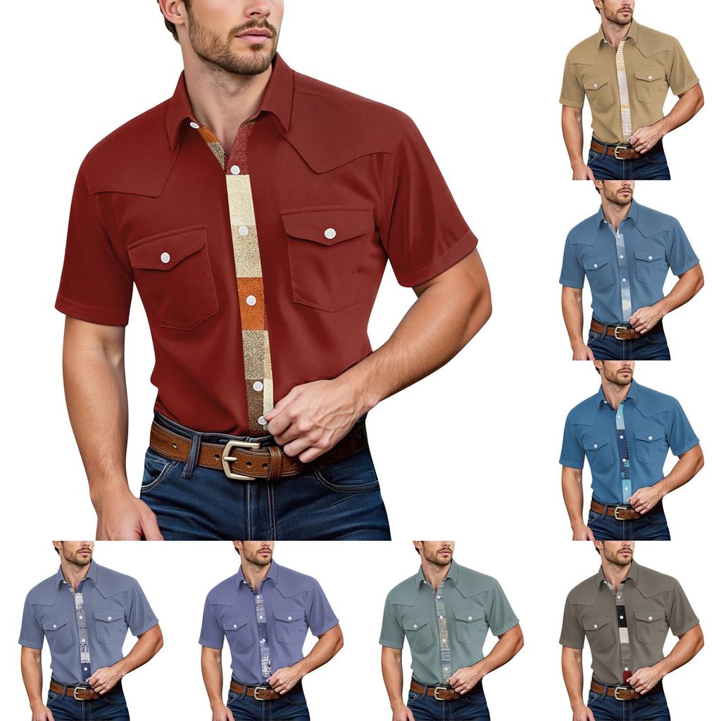 Men'S Fashionable Lapel And Shoulder Length Short Sleeved Casual Top