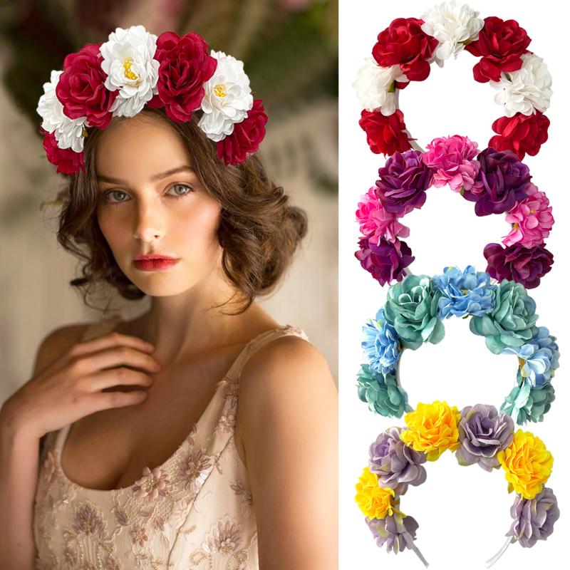Floral Headband For Women Girls Artificial Bohemian Flower Crown Fashion Hair Accessory For Wedding Festival Party