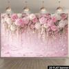 2D planar banner with pink hanging flowers as the background for the wall photography