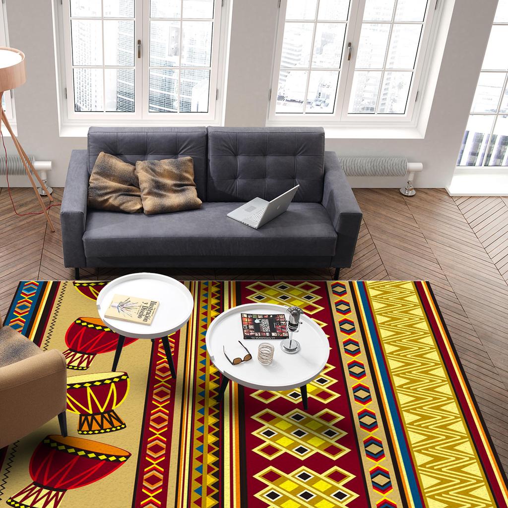 African Tambourine Geometric Lines Carpets for Living Room Anti-slip Carpet for Bedroom and Kitchen Floor Mats Home Decor Rug