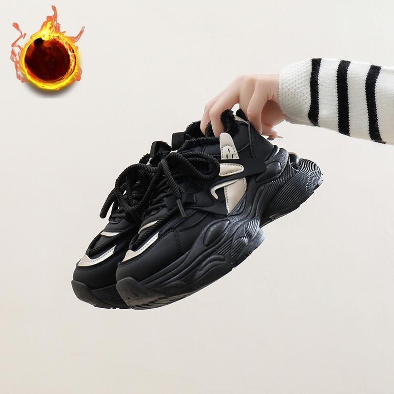 

Женские зимние ботинки на толстой платформе, короткие нескользящие ботинки до щиколотки, подкладка из искусственного меха, кроссовки для бега и ходьбы, женские зимние теплые теннисные кроссовки со шнуровкой 40 чёрный